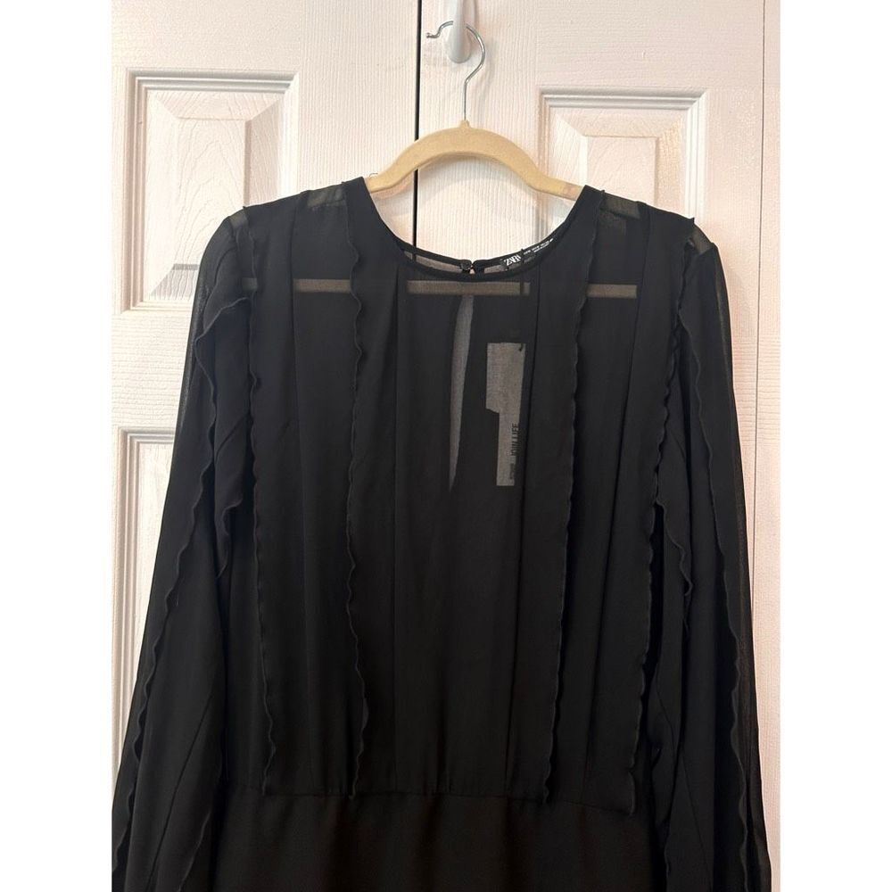 ZARA Black Ruffle Dress NWT Size M - Picture 6 of 11